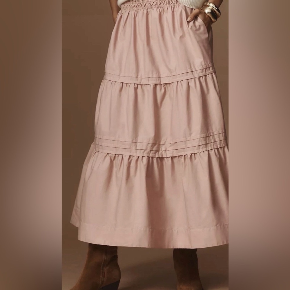 Anthropologie The Somerset Skirt Maxi Tiered Ruffle Smocked Waist Rose - Picture 2 of 7